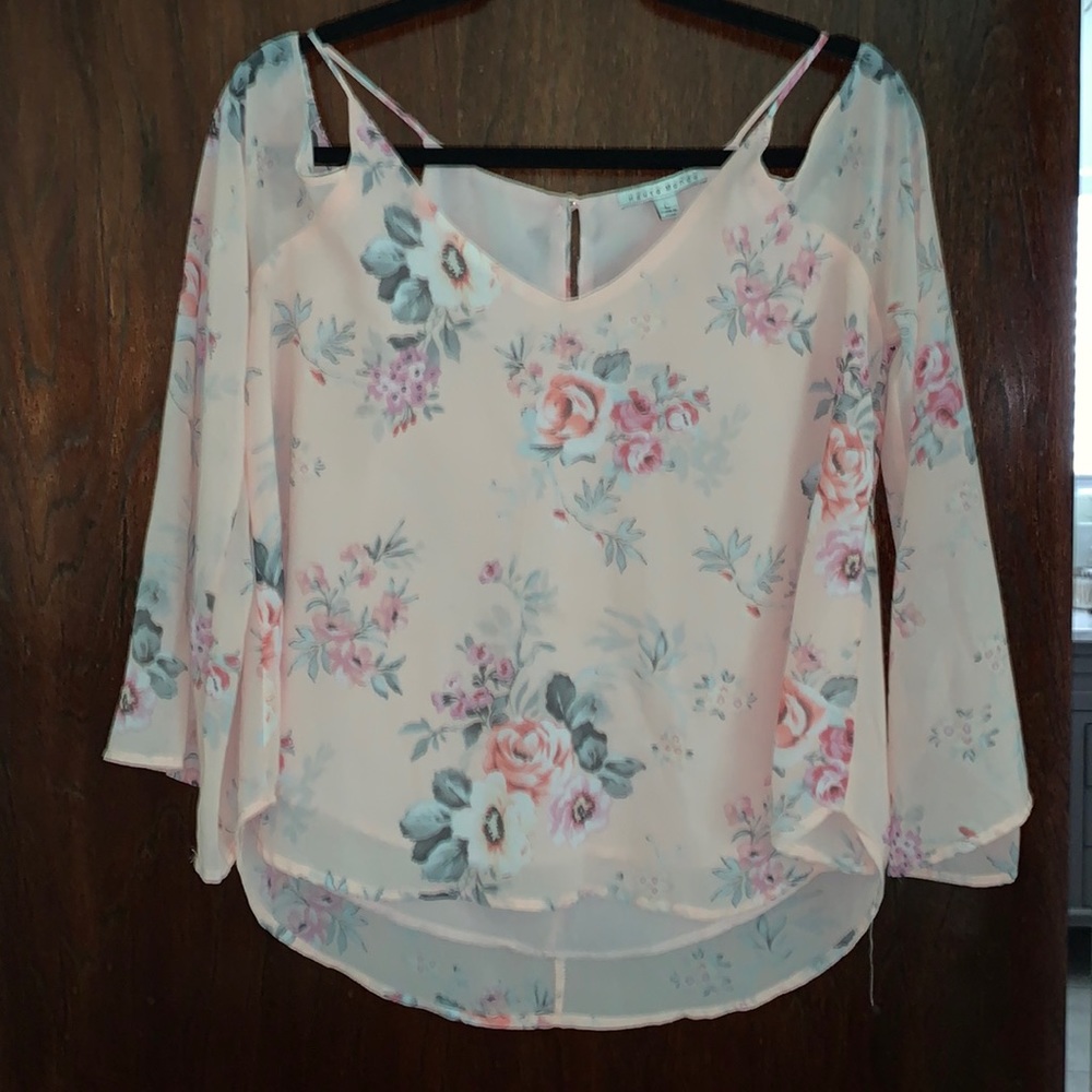 Haute Monde Floral Cold Shoulder Top Shirt Blouse Pink-L